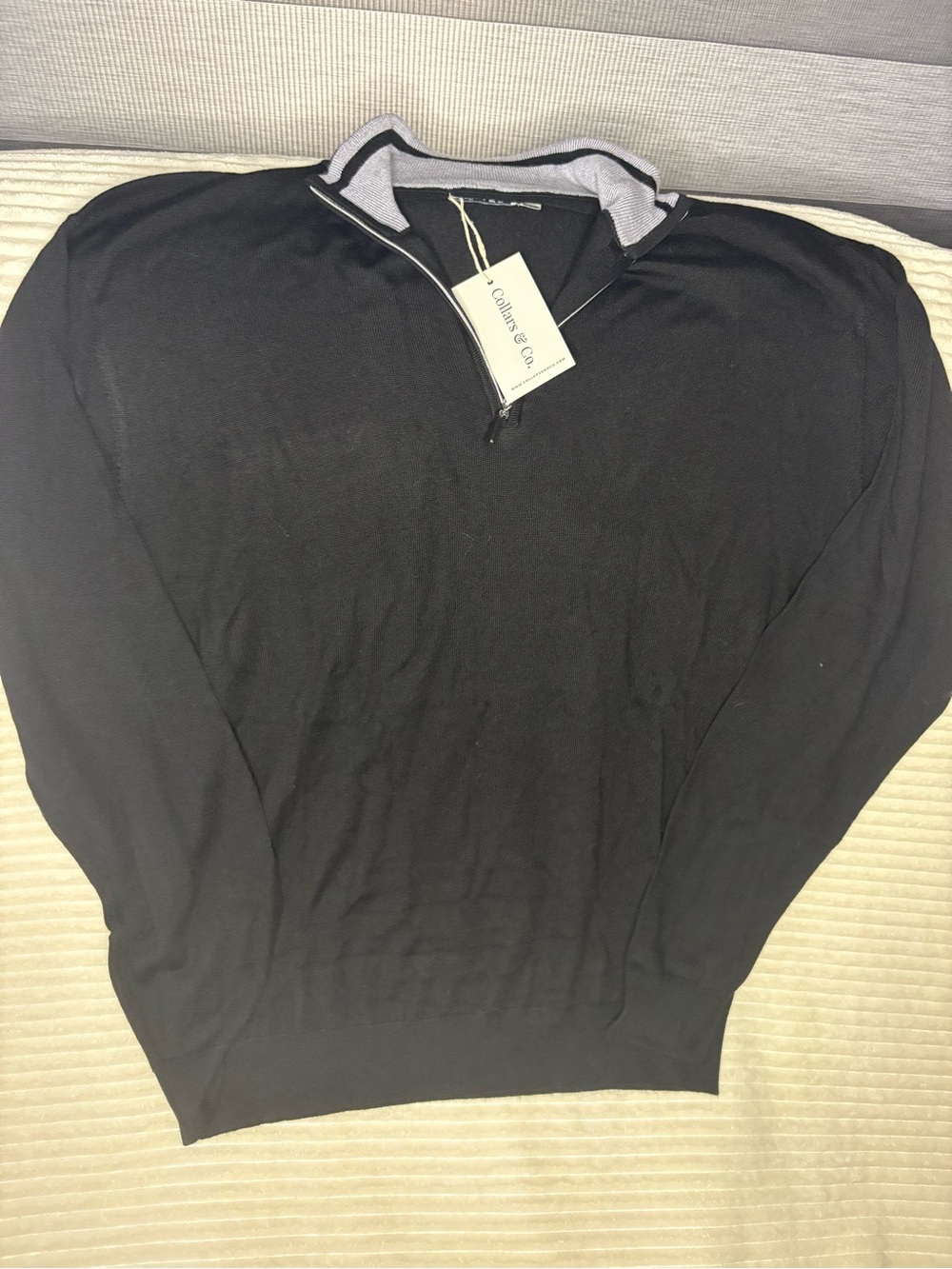 Collars & Co Sweater Mens XXL Black NWT Australian Merino Wool Quarter Zip 2XL